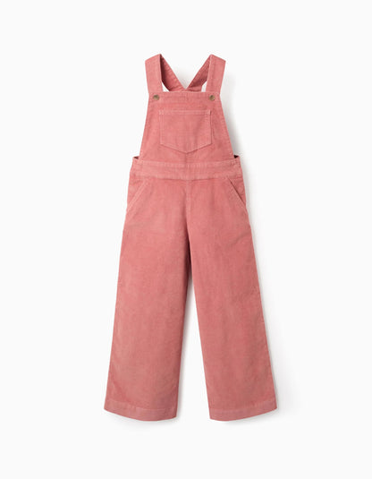 Wide Leg Corduroy Overalls for Girls, Pink