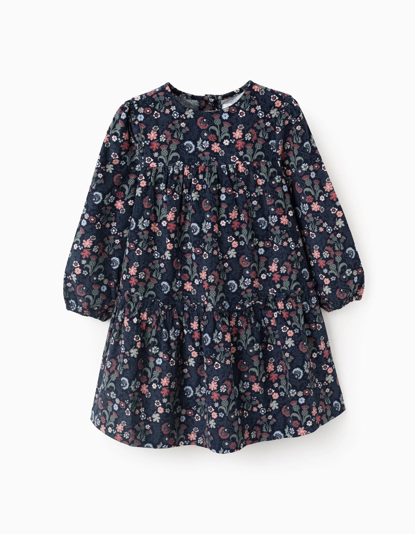 Floral Corduroy Cotton Dress for Girls 'B&S', Blue