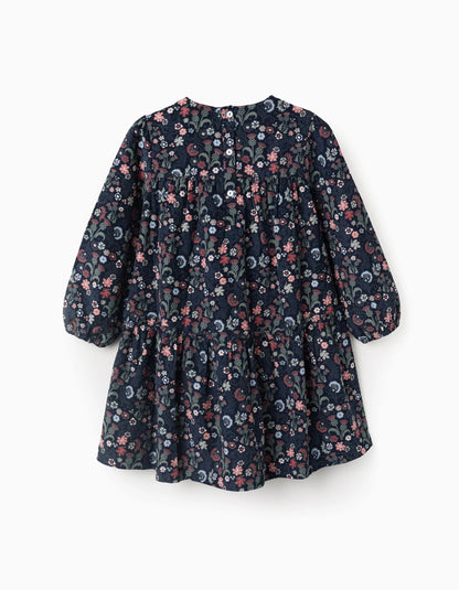 Floral Corduroy Cotton Dress for Girls 'B&S', Blue