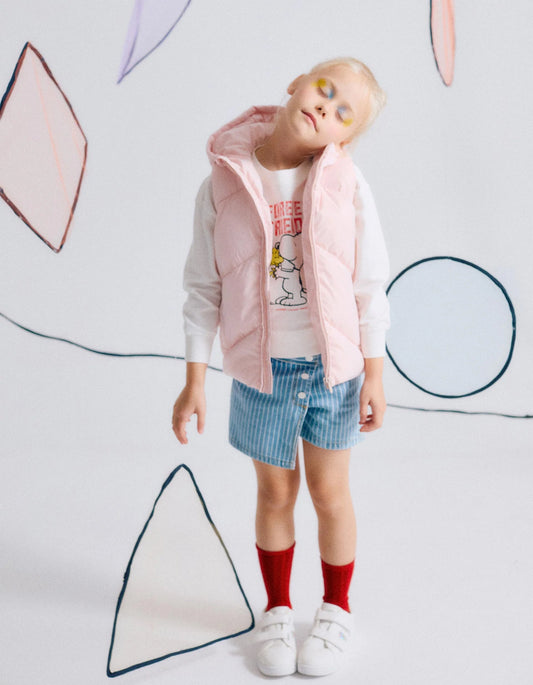 Striped Denim Skort + Pompom Bobble for Girls, Blue