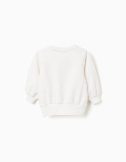 Cotton Sweatshirt Embossed Cupcake Print for Baby Girls, White