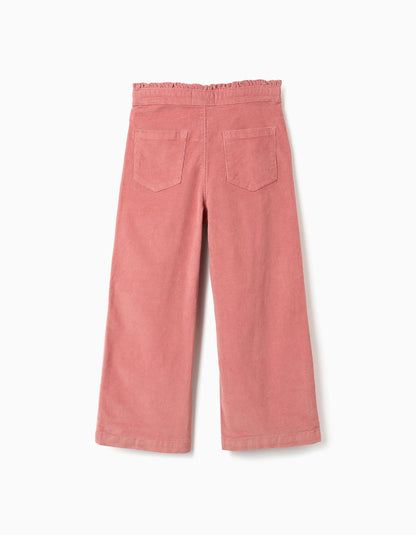 Wide Leg Corduroy Trousers for Girls, Pink