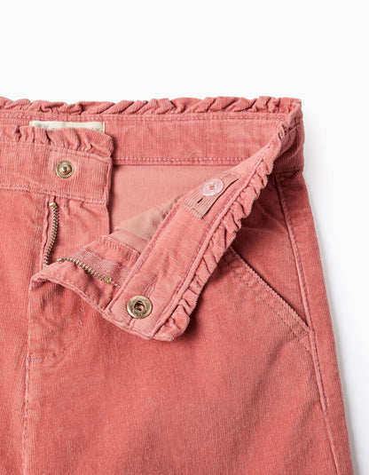 Wide Leg Corduroy Trousers for Girls, Pink