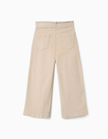 Wide Leg Corduroy Trousers for Girls, Beige