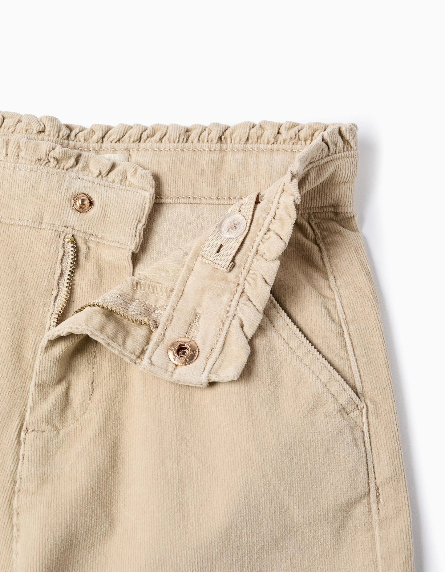 Wide Leg Corduroy Trousers for Girls, Beige