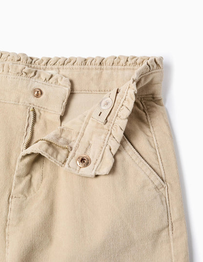 Wide Leg Corduroy Trousers for Girls, Beige