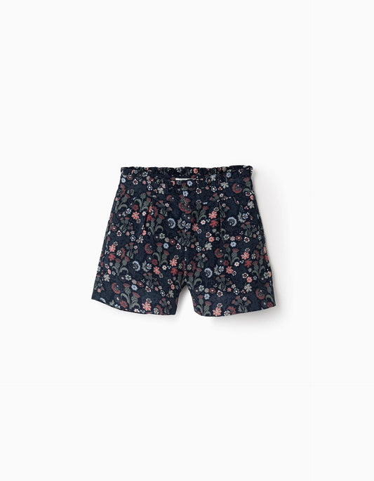 Corduroy Floral Shorts for Girls, Dark Blue