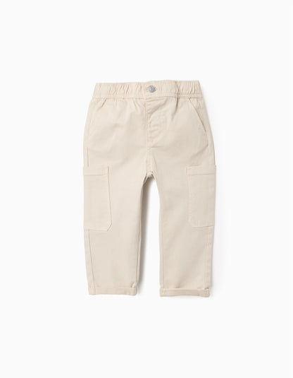 Twill Cargo Trousers for Baby Boys, Beige