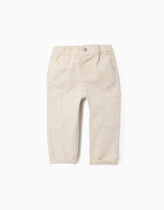 Twill Cargo Trousers for Baby Boys, Beige