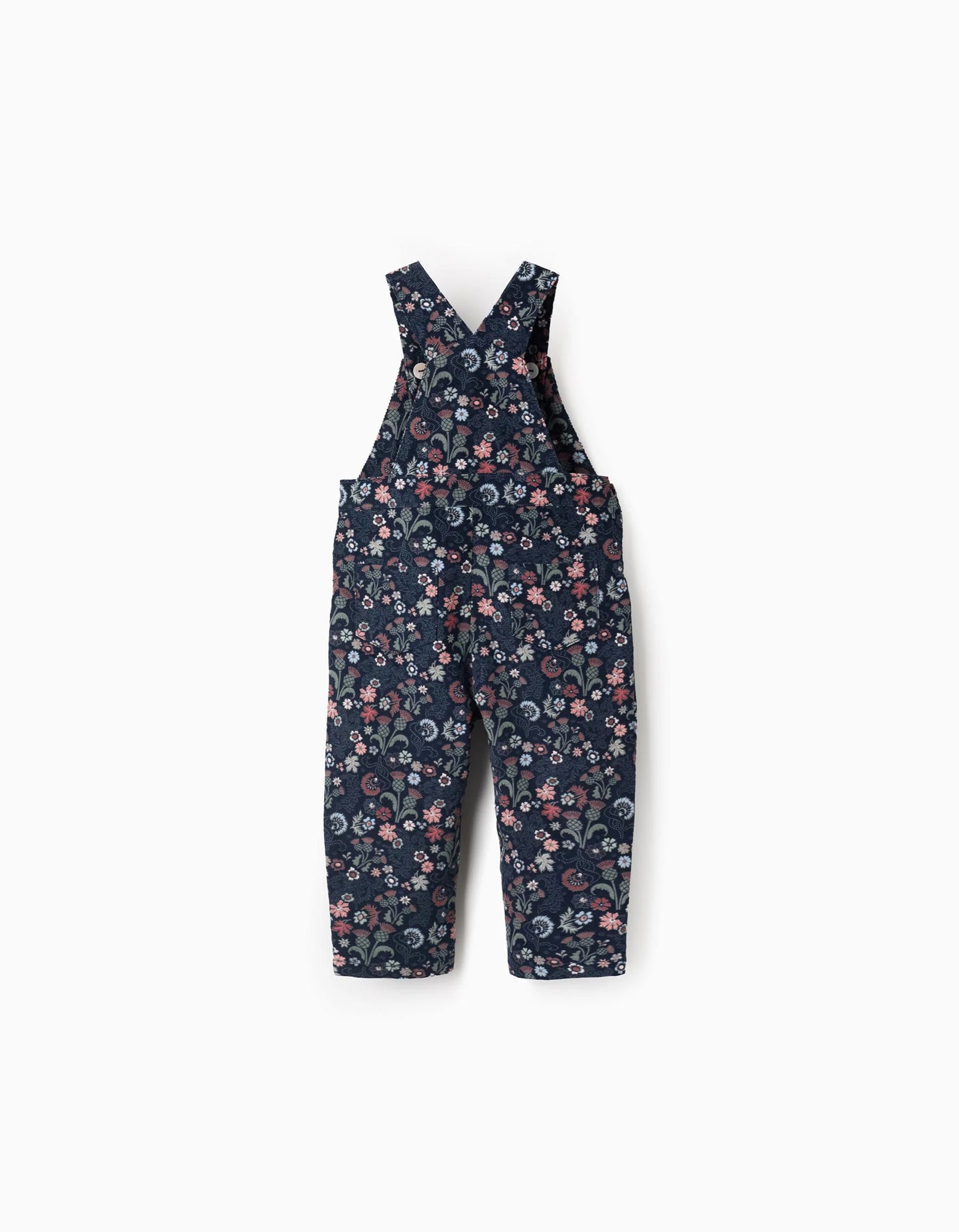 Floral Corduroy Dungarees for Baby Girls, Dark Blue