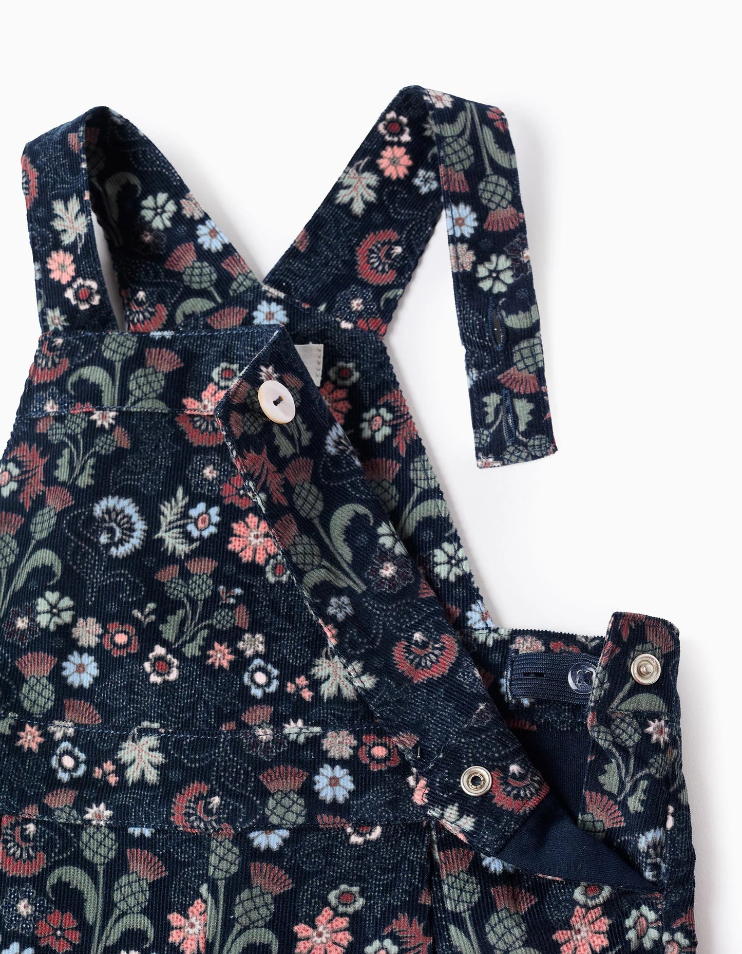 Floral Corduroy Dungarees for Baby Girls, Dark Blue