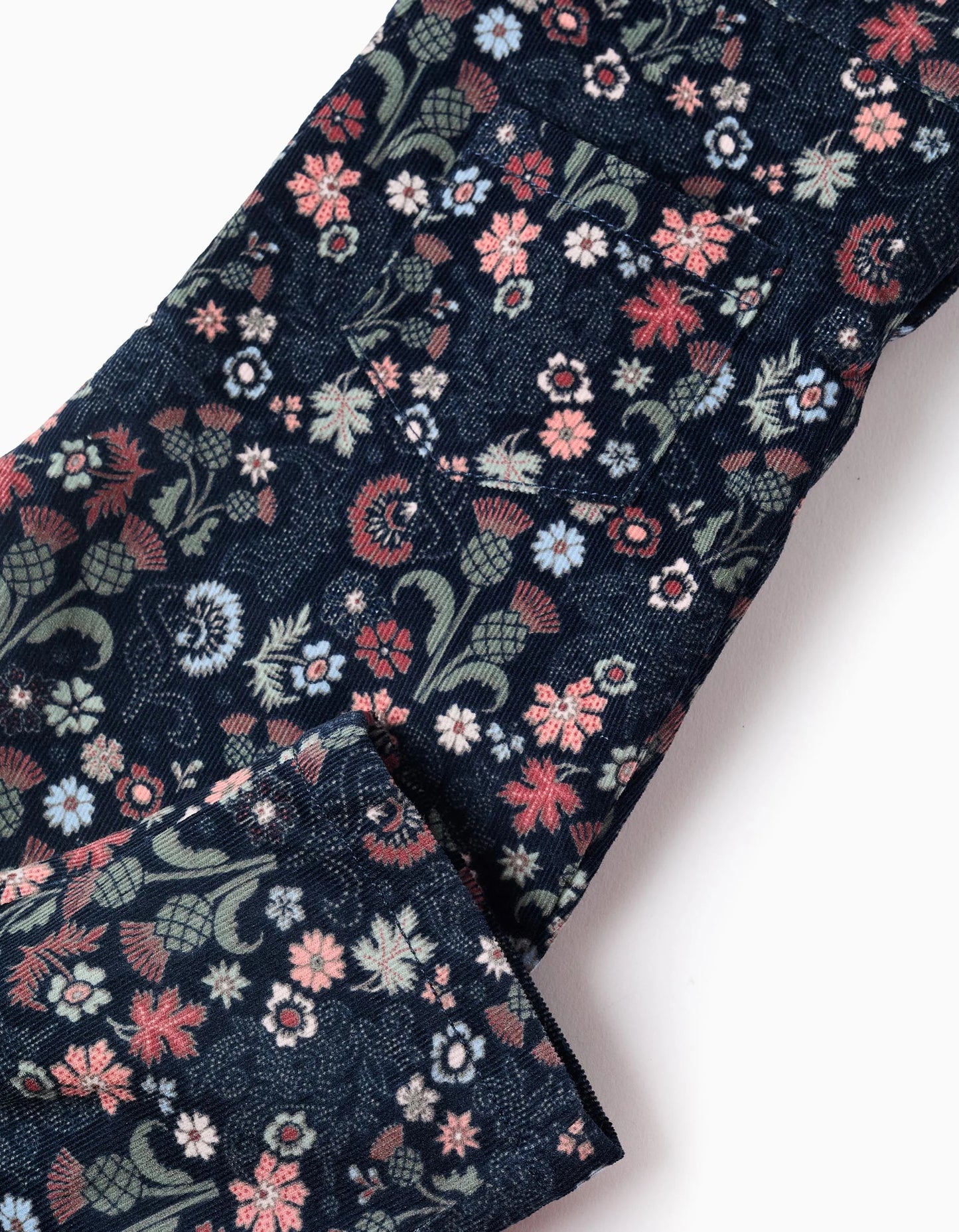 Floral Corduroy Dungarees for Baby Girls, Dark Blue