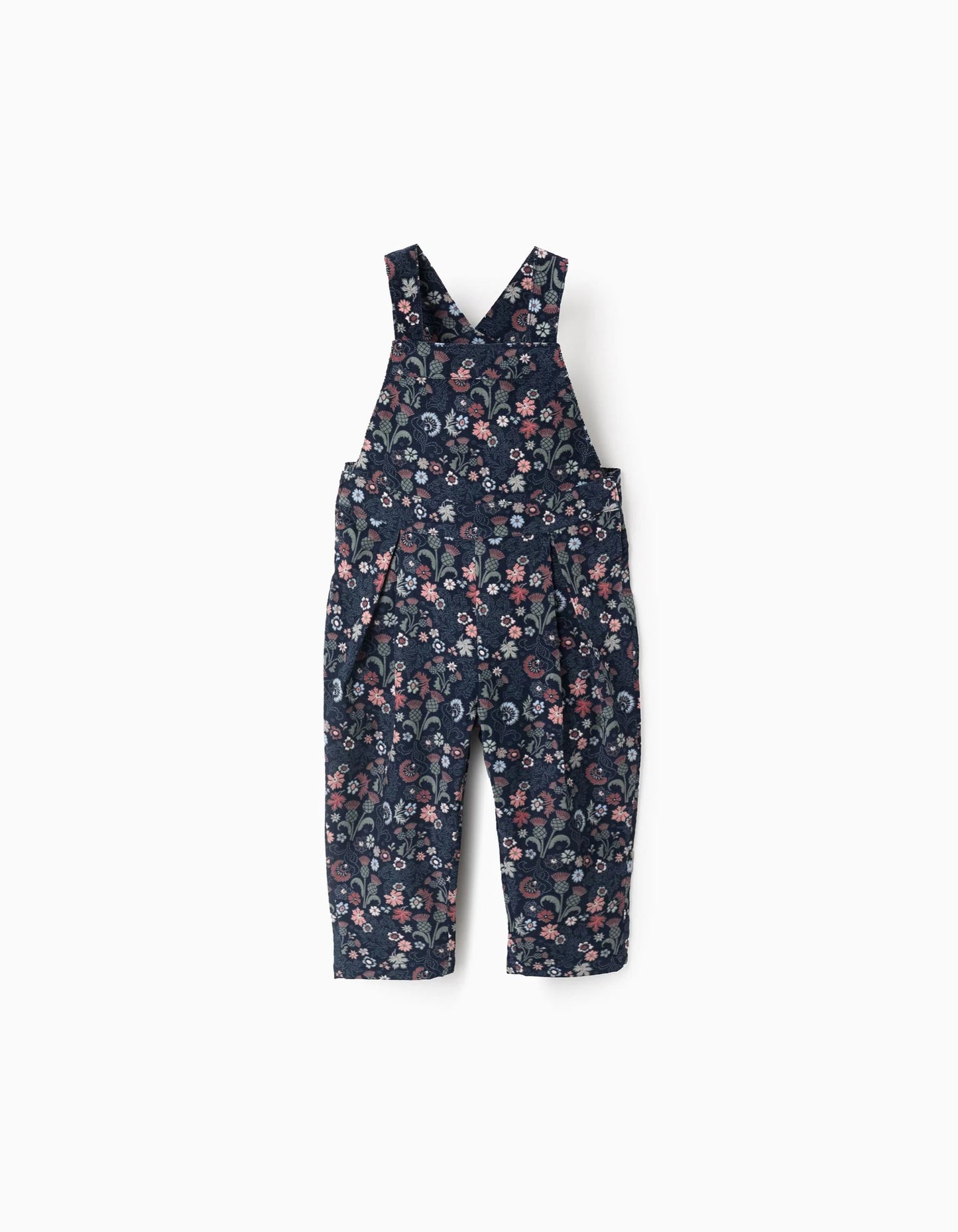 Floral Corduroy Dungarees for Baby Girls, Dark Blue