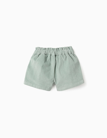 Bombazine Shorts with Ruffles and Clips for Baby Girl, Aqua Green