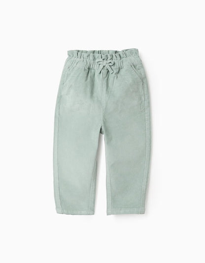 Corduroy Trousers with Paperbag Waist for Baby Girls, Green