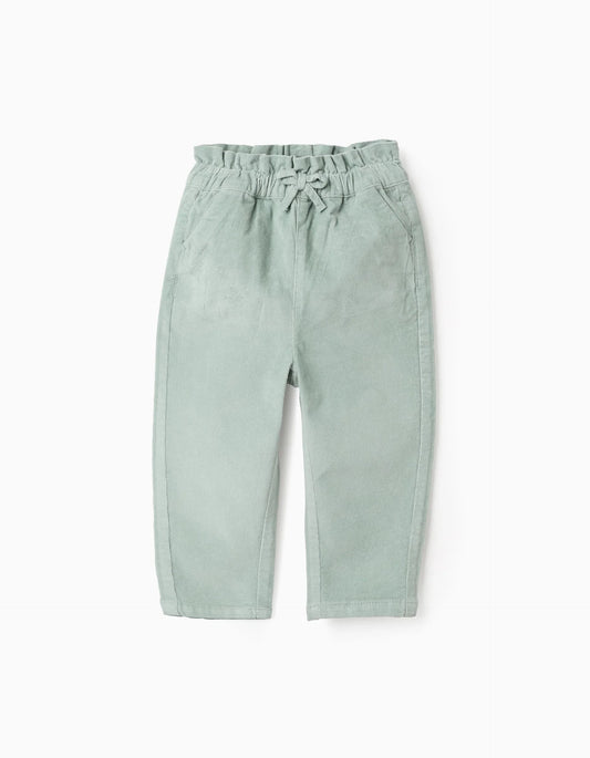 Corduroy Trousers with Paperbag Waist for Baby Girls, Green