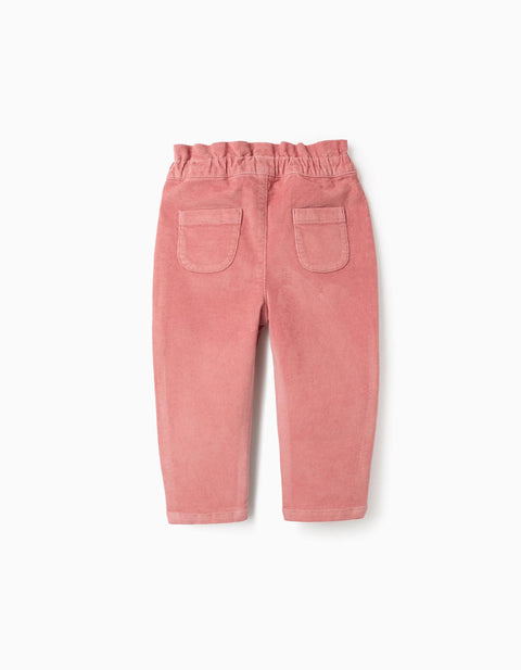 Corduroy Trousers with Paperbag Waist for Baby Girls, Pink