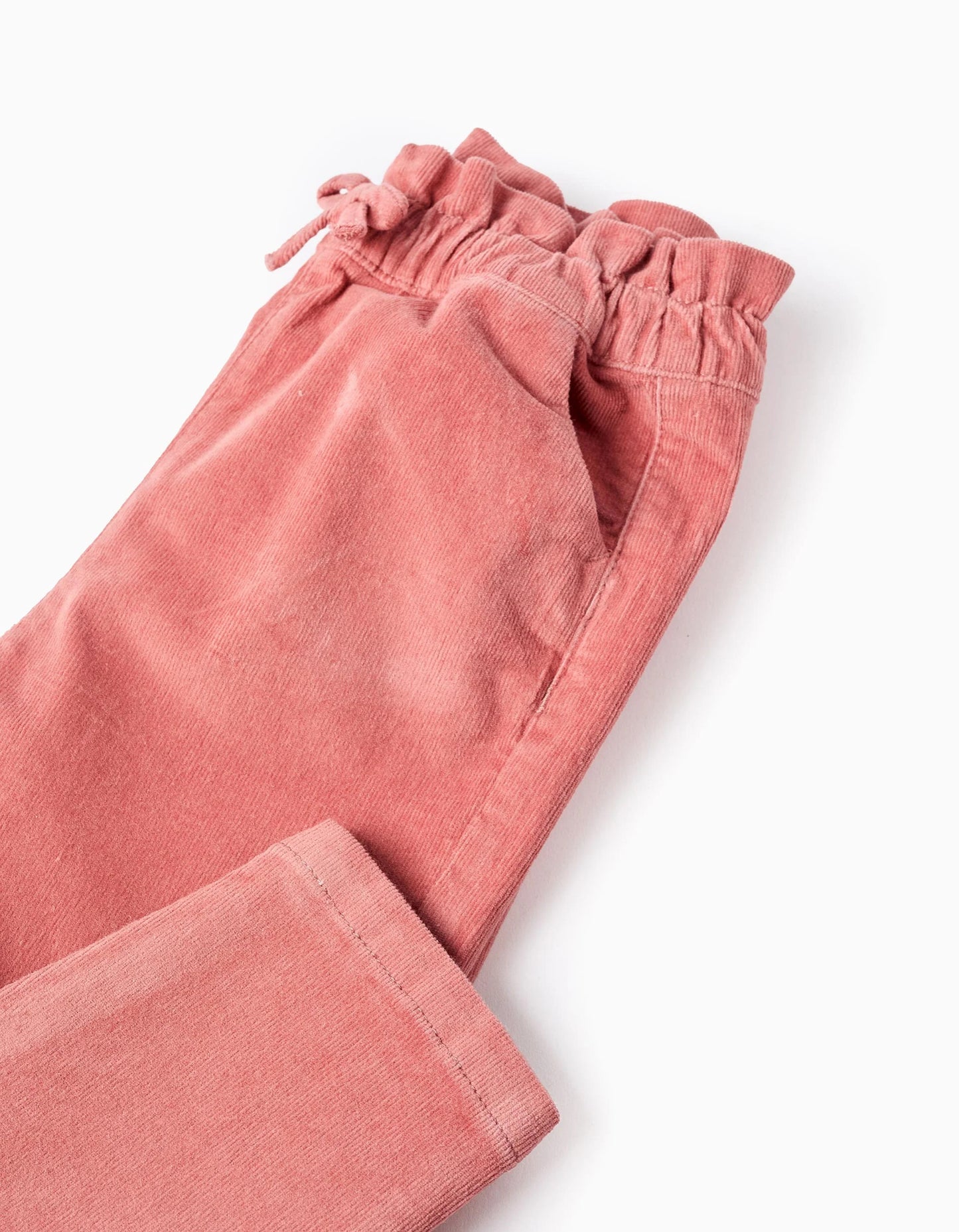 Corduroy Trousers with Paperbag Waist for Baby Girls, Pink