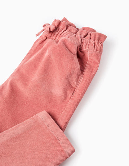 Corduroy Trousers with Paperbag Waist for Baby Girls, Pink