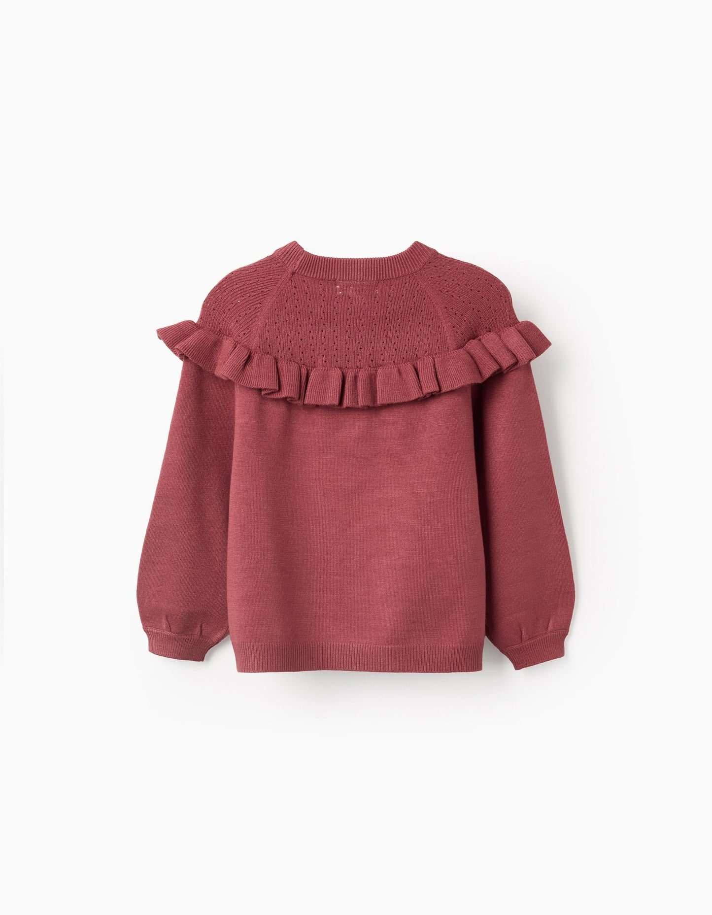 Knitted Jumper with Ruffles for Girls, Burgundy