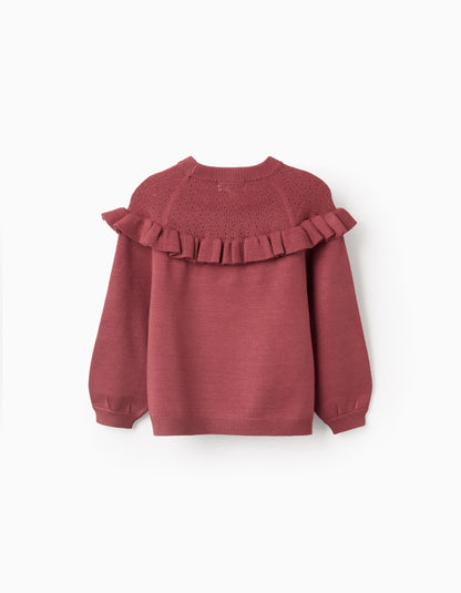 Knitted Jumper with Ruffles for Girls, Burgundy