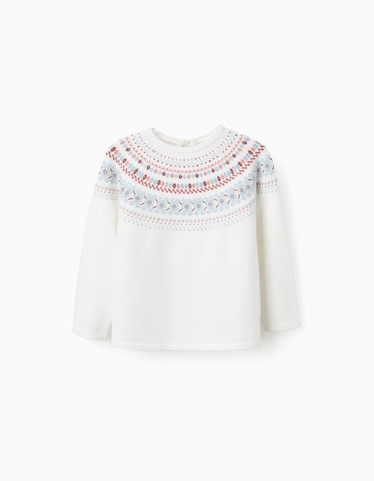 Jumper with Jacquard for Girls, White