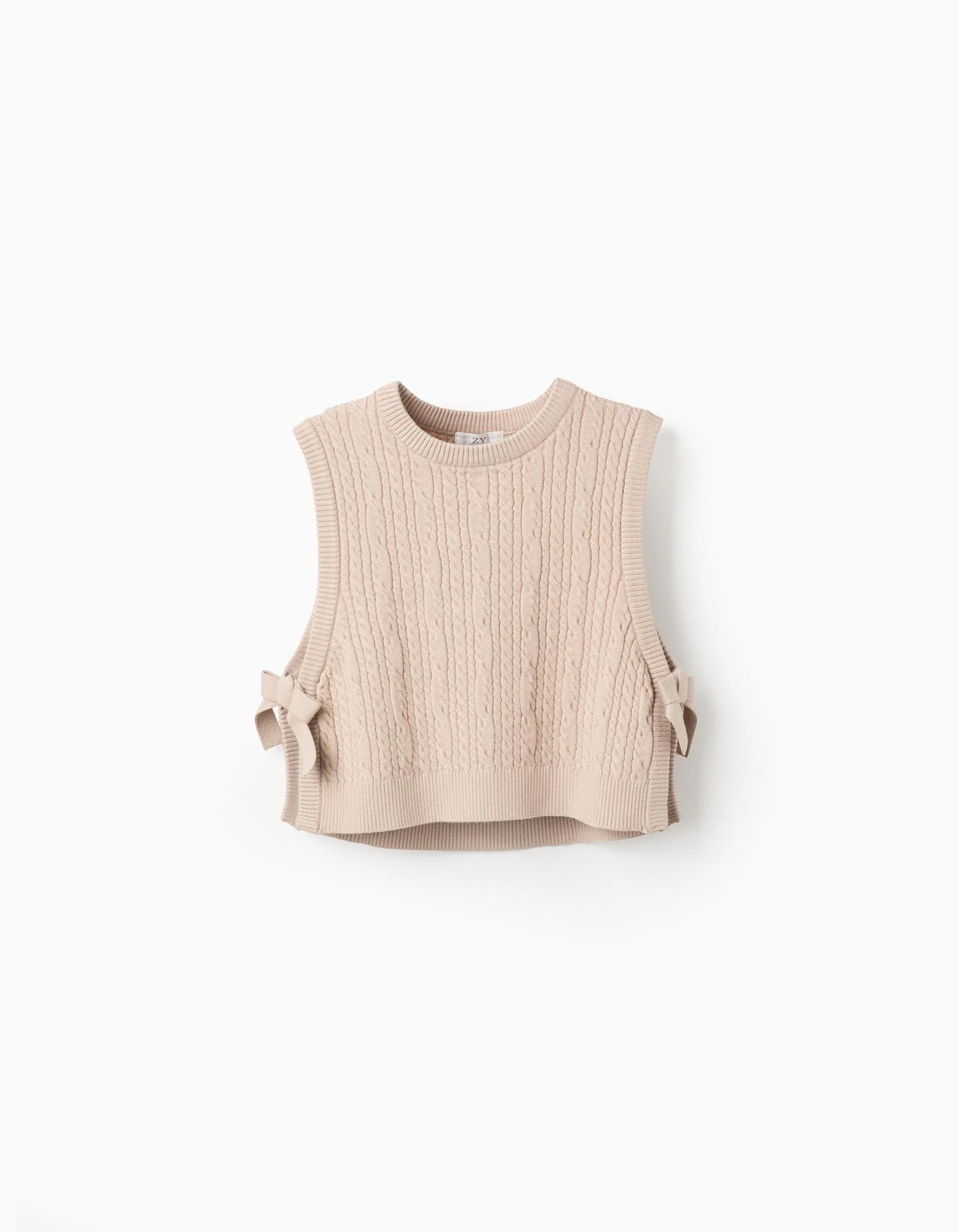 Knitted Waistcoat with Bows for Girls, Beige