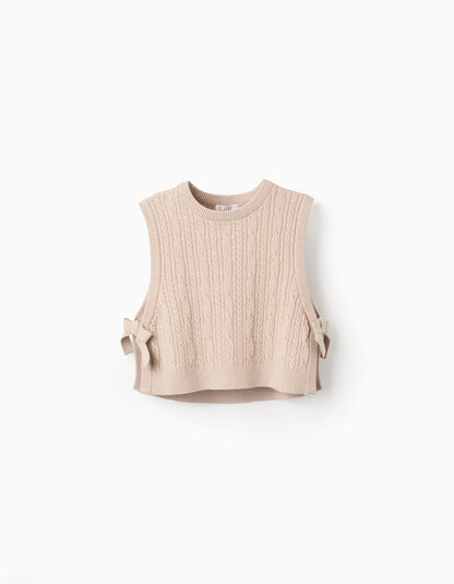 Knitted Waistcoat with Bows for Girls, Beige
