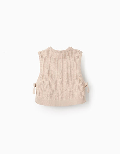 Knitted Waistcoat with Bows for Girls, Beige