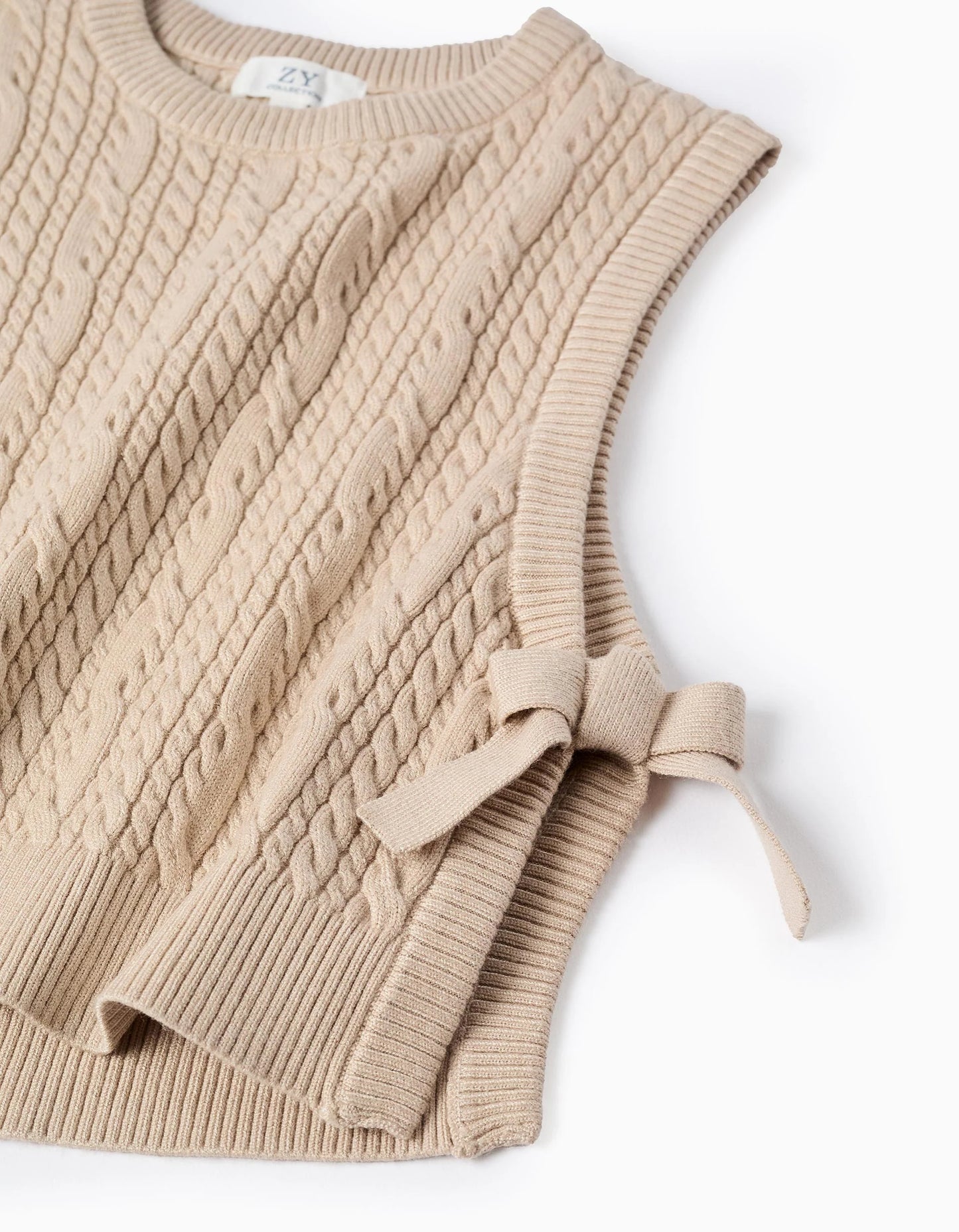 Knitted Waistcoat with Bows for Girls, Beige
