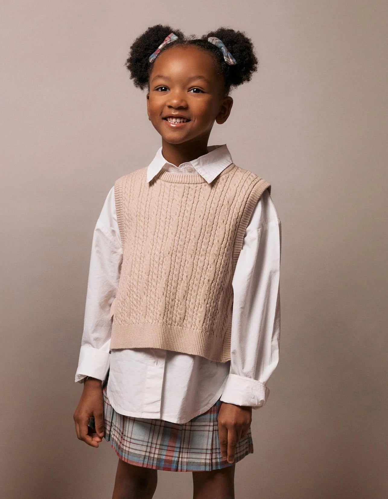 Knitted Waistcoat with Bows for Girls, Beige