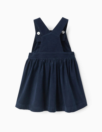 Corduroy Pinafore Dress with Ruffles for Baby Girls, Dark Blue
