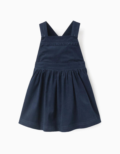 Corduroy Pinafore Dress with Ruffles for Baby Girls, Dark Blue