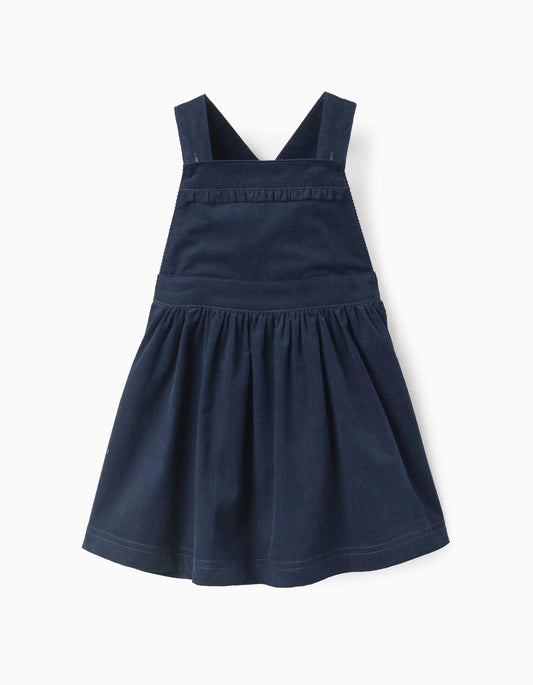 Corduroy Pinafore Dress with Ruffles for Baby Girls, Dark Blue