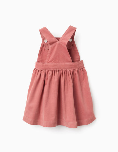Corduroy Pinafore Dress with Frills for Baby Girls, Coral