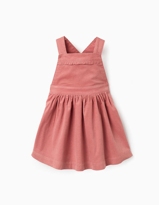 Corduroy Pinafore Dress with Frills for Baby Girls, Coral