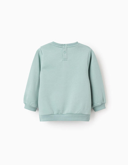 Brushed Sweatshirt with Print for Baby Girls 'Circle', Aqua Green