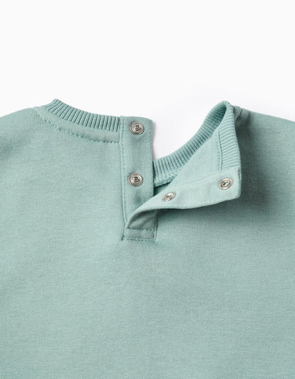 Brushed Sweatshirt with Print for Baby Girls 'Circle', Aqua Green