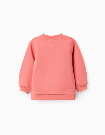 Brushed Sweatshirt with Print for Newborn Girls 'Shapes', Coral