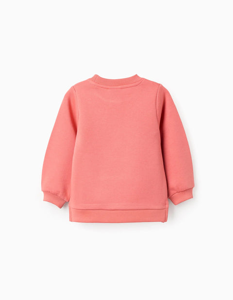 Brushed Sweatshirt with Print for Newborn Girls 'Shapes', Coral