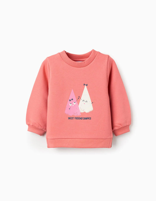 Brushed Sweatshirt with Print for Newborn Girls 'Shapes', Coral