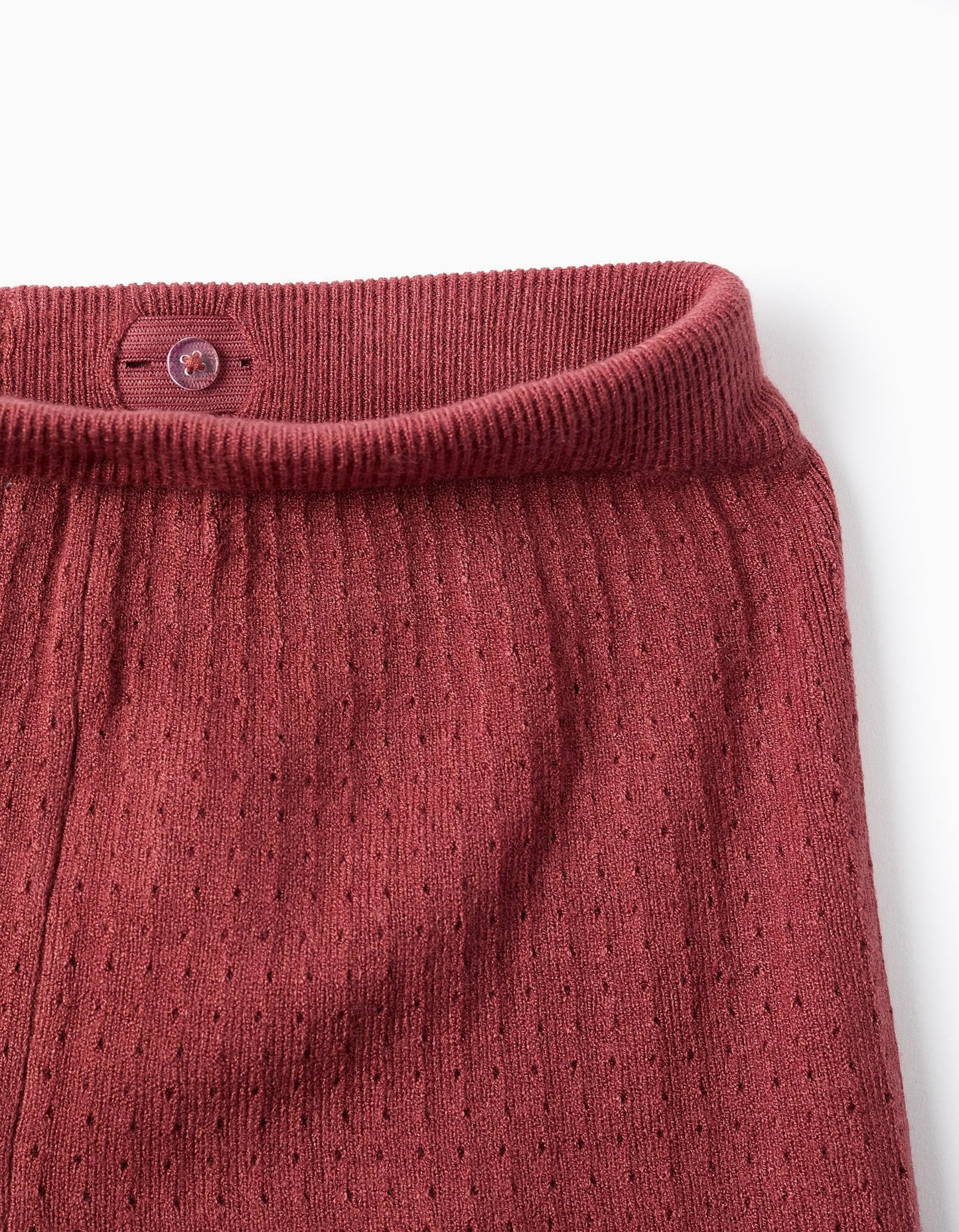 Wide Leg Openwork Knit Trousers for Girls, Burgundy