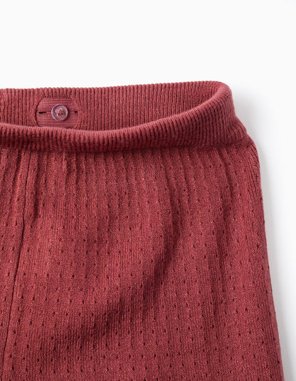 Wide Leg Openwork Knit Trousers for Girls, Burgundy