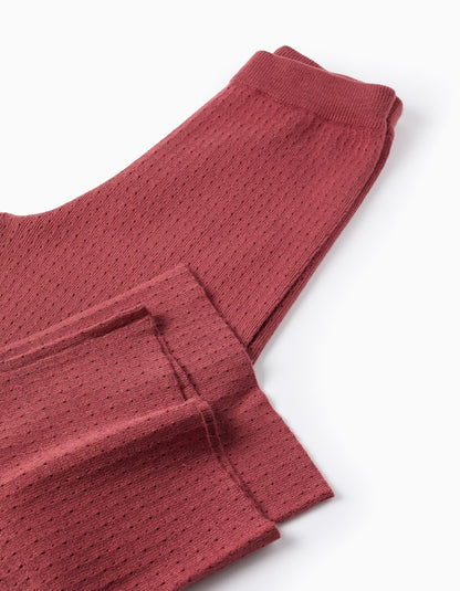 Wide Leg Openwork Knit Trousers for Girls, Burgundy