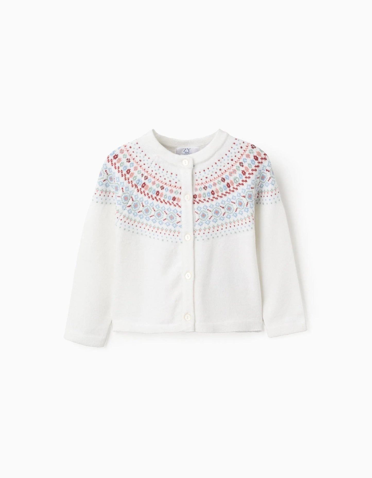 Cardigan with Jacquard for Baby Girls, White
