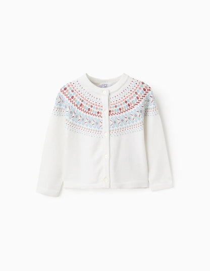 Cardigan with Jacquard for Baby Girls, White