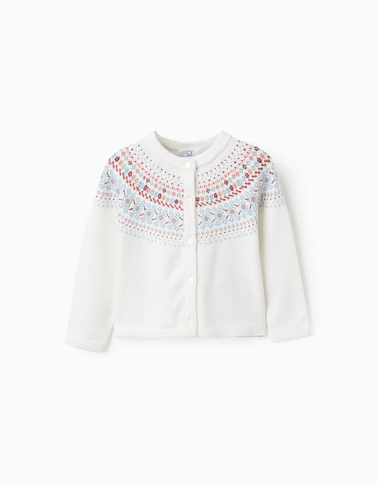 Cardigan with Jacquard for Baby Girls, White