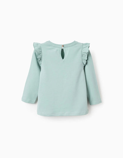 Long Sleeve T-Shirt with Ruffles for Baby Girls 'Shapes', Green