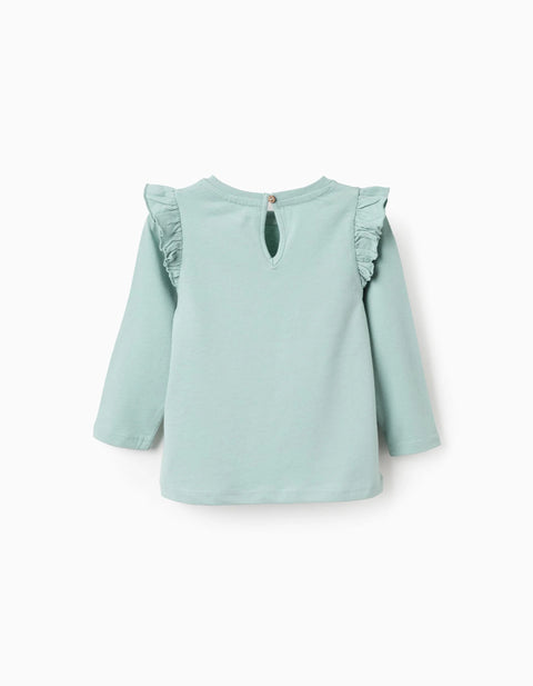 Long Sleeve T-Shirt with Ruffles for Baby Girls 'Shapes', Green