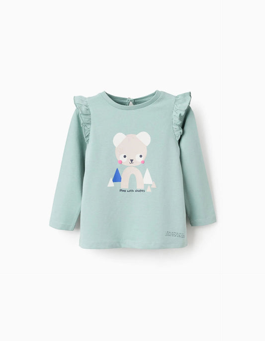 Long Sleeve T-Shirt with Ruffles for Baby Girls 'Shapes', Green